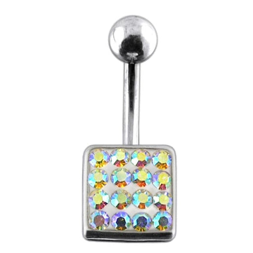 Fancy Jeweled Classical Square Silver Belly Ring - Monster Piercing