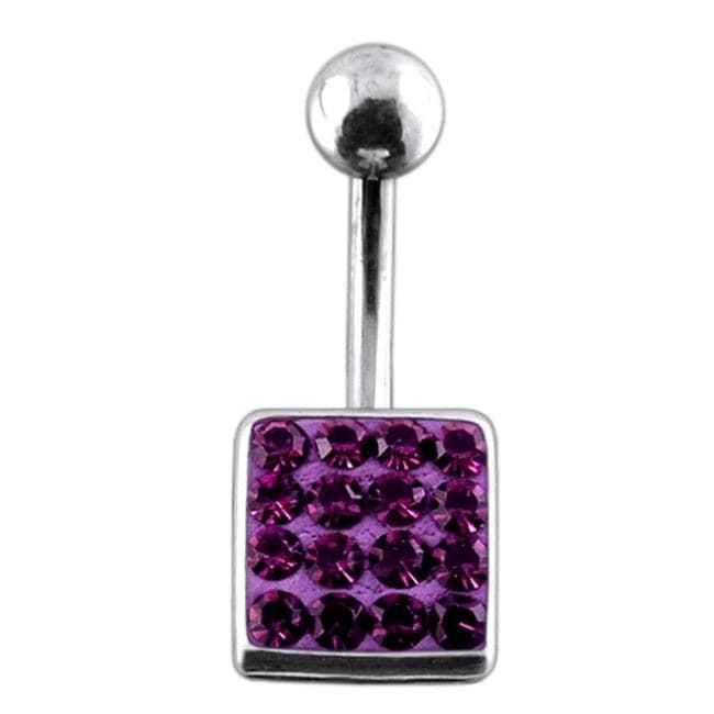 Fancy Jeweled Classical Square Silver Belly Ring - Monster Piercing