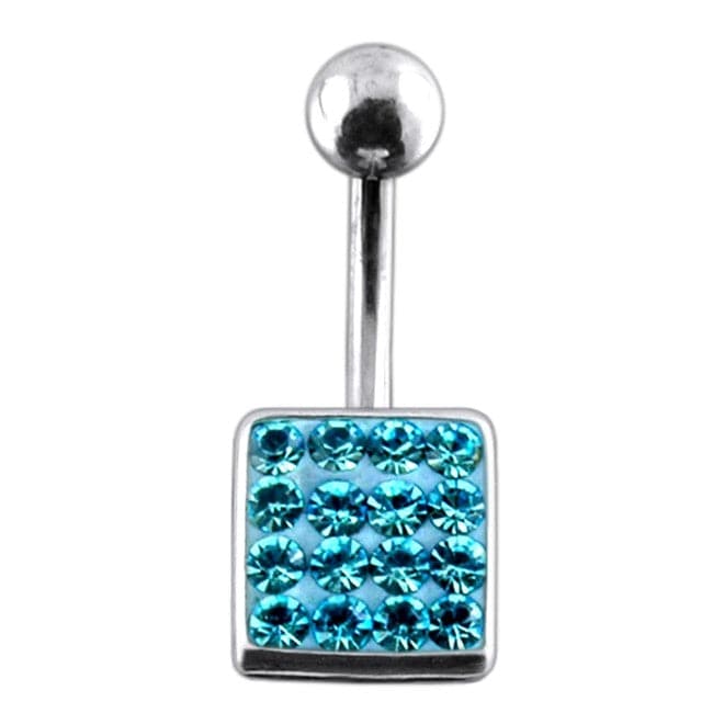 Fancy Jeweled Classical Square Silver Belly Ring - Monster Piercing