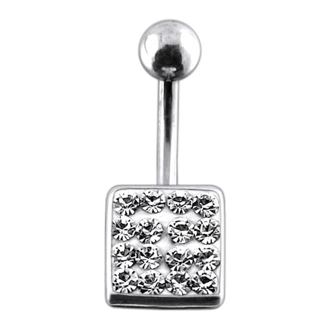 Fancy Jeweled Classical Square Silver Belly Ring - Monster Piercing