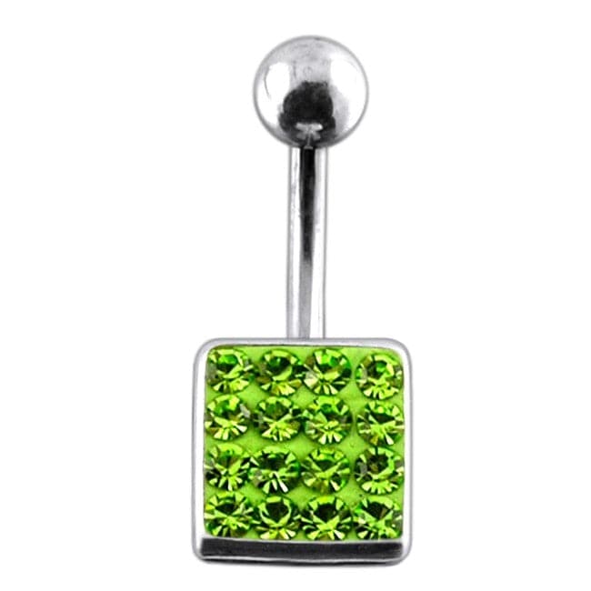 Fancy Jeweled Classical Square Silver Belly Ring - Monster Piercing