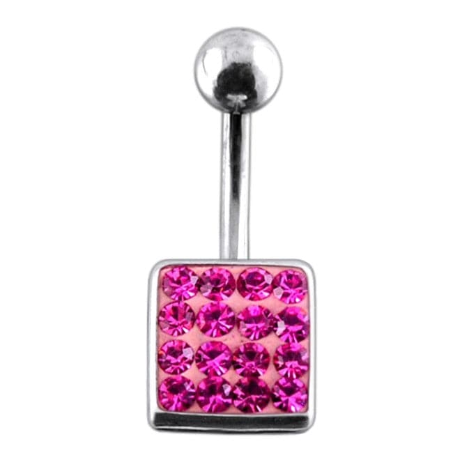 Fancy Jeweled Classical Square Silver Belly Ring - Monster Piercing