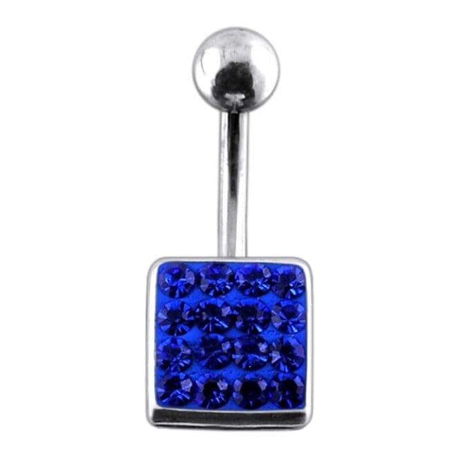 Fancy Jeweled Classical Square Silver Belly Ring - Monster Piercing