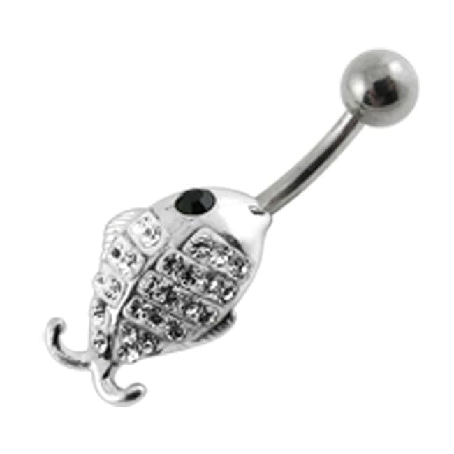 Fancy Jeweled Fish Silver Belly Ring - Monster Piercing