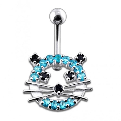 Fancy Jeweled Cat Silver Belly Ring - Monster Piercing