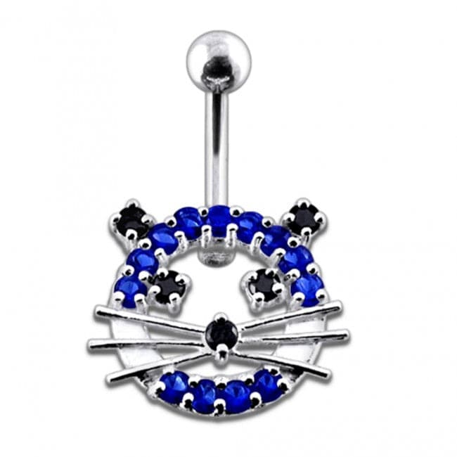 Fancy Jeweled Cat Silver Belly Ring - Monster Piercing