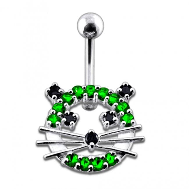 Fancy Jeweled Cat Silver Belly Ring - Monster Piercing