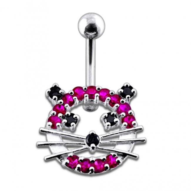 Fancy Jeweled Cat Silver Belly Ring - Monster Piercing