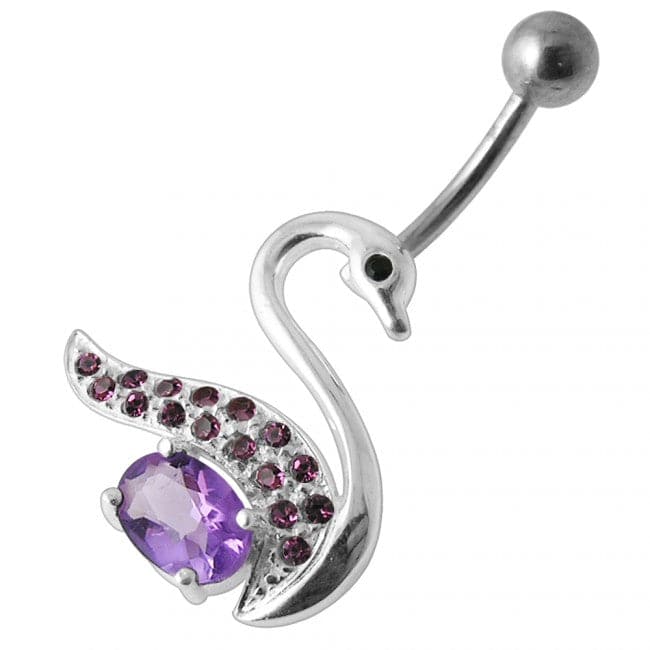 Fancy Jeweled Swan Silver Belly Ring - Monster Piercing