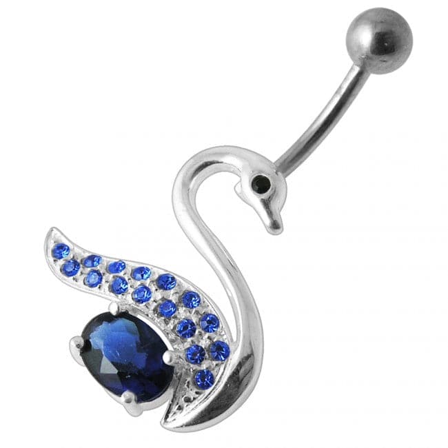 Fancy Jeweled Swan Silver Belly Ring - Monster Piercing