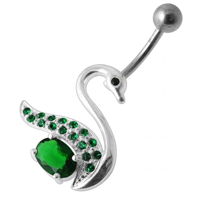 Fancy Jeweled Swan Silver Belly Ring - Monster Piercing