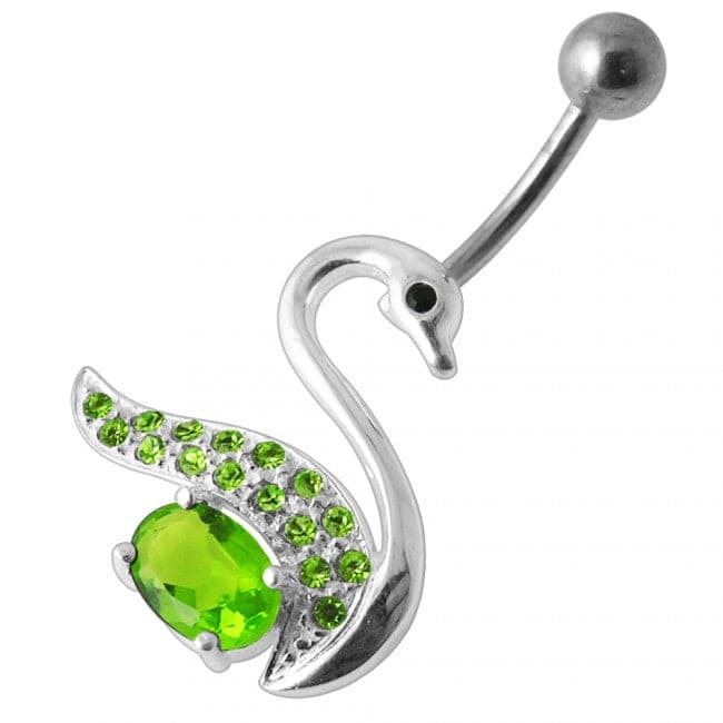 Fancy Jeweled Swan Silver Belly Ring - Monster Piercing