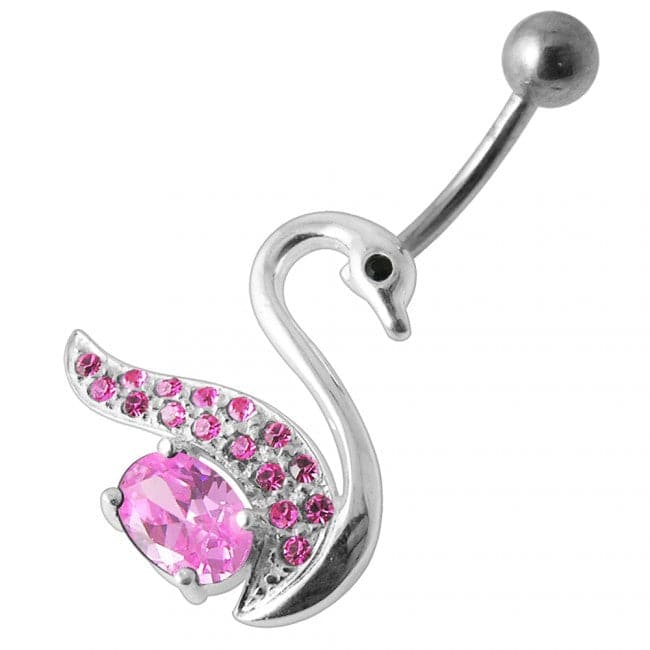 Fancy Jeweled Swan Silver Belly Ring - Monster Piercing