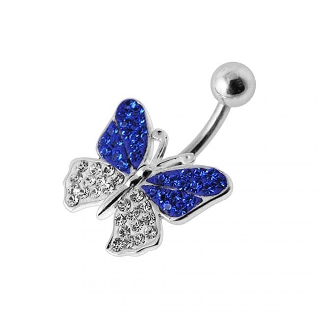 Fancy Jeweled Butterfly Silver Belly Ring - Monster Piercing