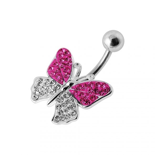 Fancy Jeweled Butterfly Silver Belly Ring - Monster Piercing