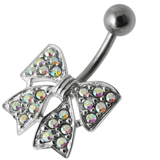 Fancy Jeweled Bow Silver Belly Ring - Monster Piercing