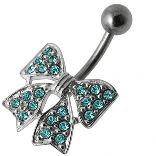 Fancy Jeweled Bow Silver Belly Ring - Monster Piercing