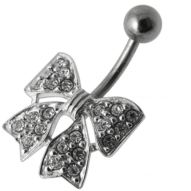 Fancy Jeweled Bow Silver Belly Ring - Monster Piercing