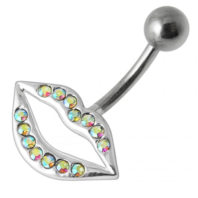 Fancy Jeweled Lip Silver Belly Ring - Monster Piercing