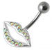 Fancy Jeweled Lip Silver Belly Ring - Monster Piercing