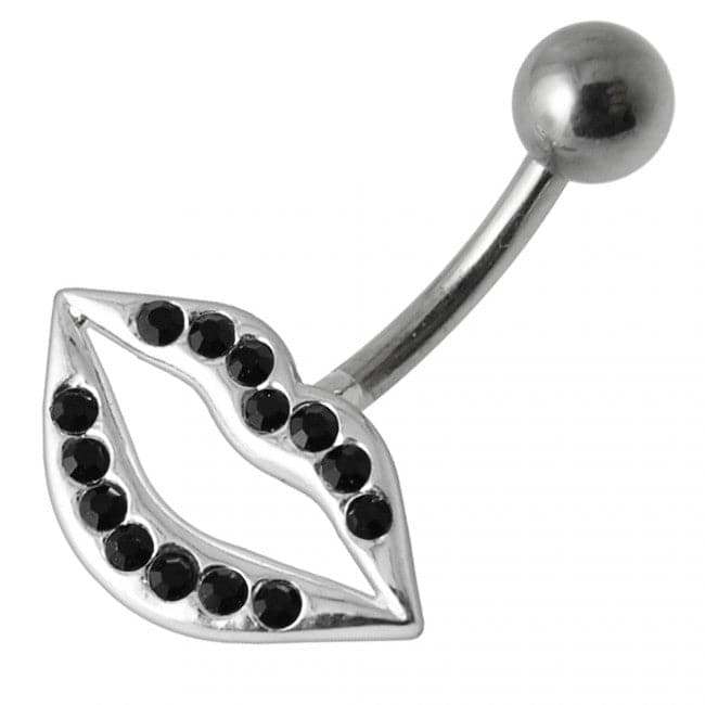 Fancy Jeweled Lip Silver Belly Ring - Monster Piercing