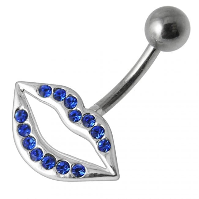 Fancy Jeweled Lip Silver Belly Ring - Monster Piercing