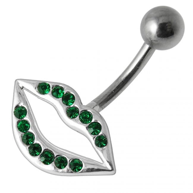 Fancy Jeweled Lip Silver Belly Ring - Monster Piercing