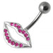 Fancy Jeweled Lip Silver Belly Ring - Monster Piercing