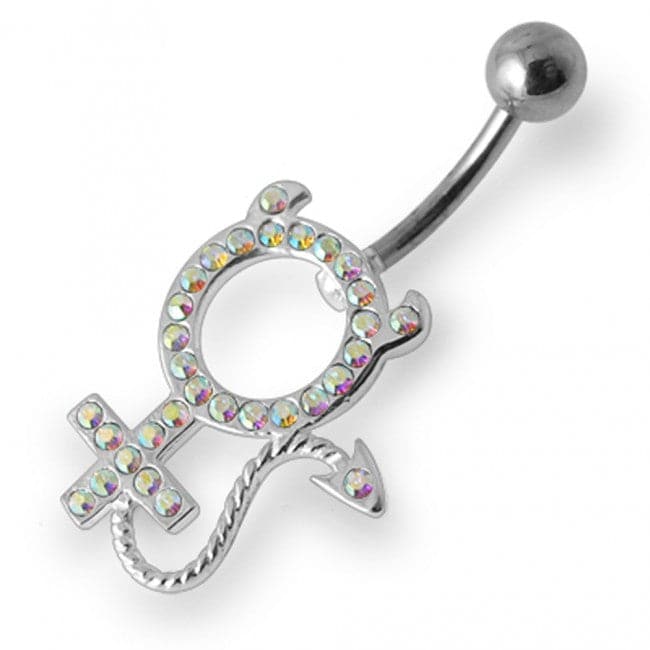 Jeweled Female Devil Silver Belly Ring - Monster Piercing