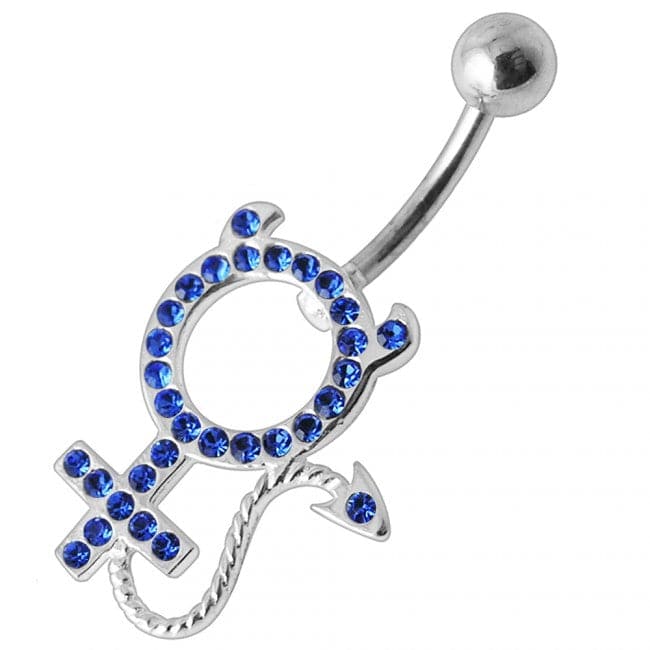 Jeweled Female Devil Silver Belly Ring - Monster Piercing