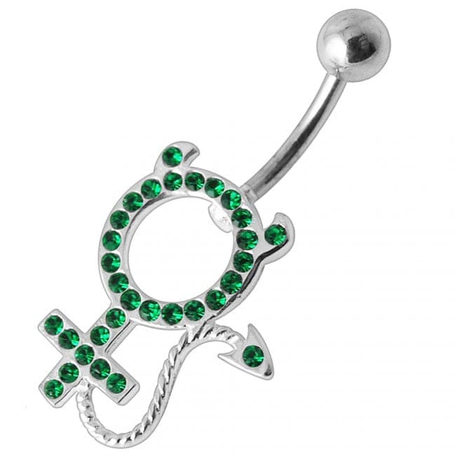 Jeweled Female Devil Silver Belly Ring - Monster Piercing