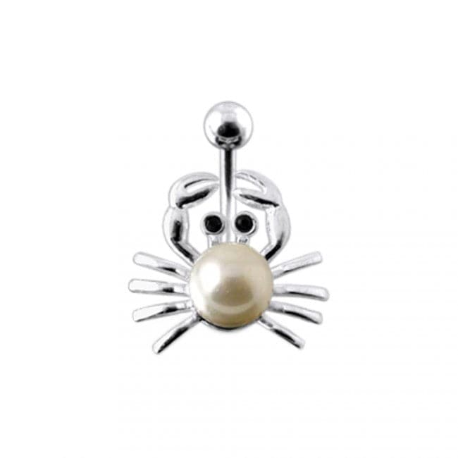 Pearl Studded Spider Silver Belly Ring - Monster Piercing