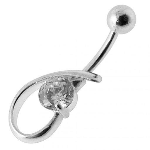 Fancy Single Stone Jeweled Silver Belly Ring - Monster Piercing