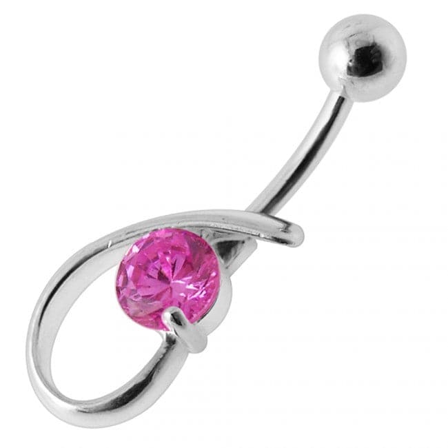 Fancy Single Stone Jeweled Silver Belly Ring - Monster Piercing