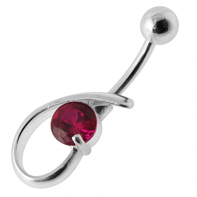 Fancy Single Stone Jeweled Silver Belly Ring - Monster Piercing