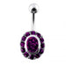 Jeweled Oval Silver Belly Ring - Monster Piercing