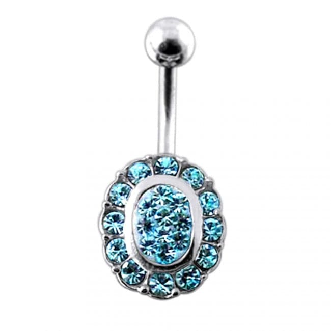 Jeweled Oval Silver Belly Ring - Monster Piercing