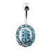 Jeweled Oval Silver Belly Ring - Monster Piercing