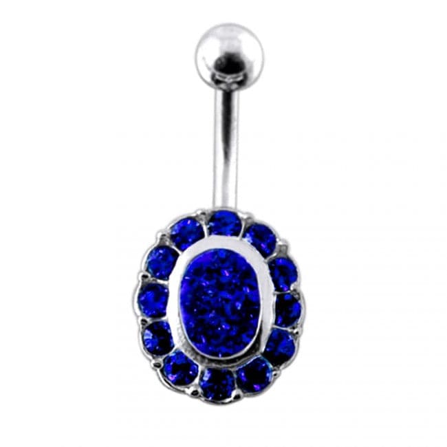 Jeweled Oval Silver Belly Ring - Monster Piercing