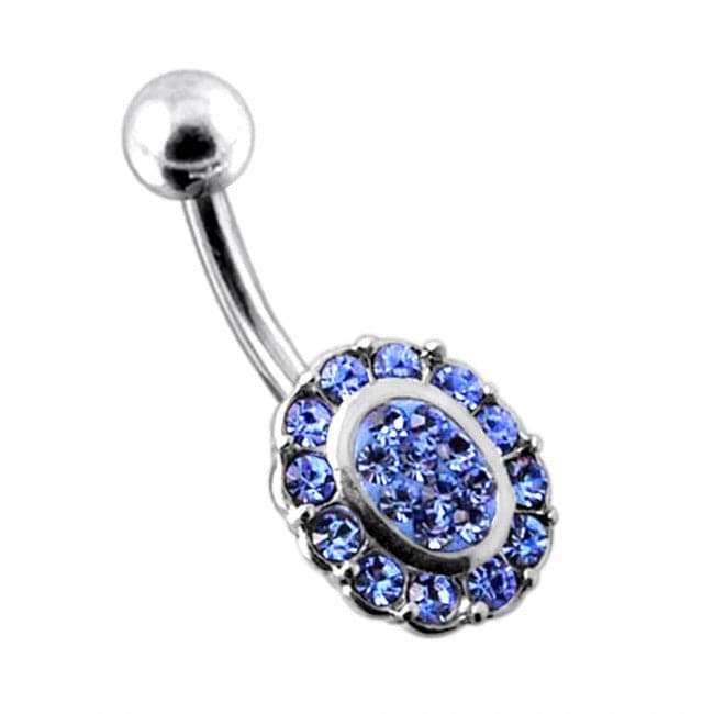 Jeweled Oval Silver Belly Ring - Monster Piercing