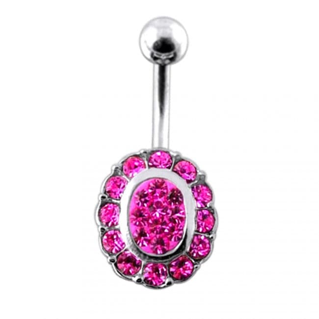 Jeweled Oval Silver Belly Ring - Monster Piercing