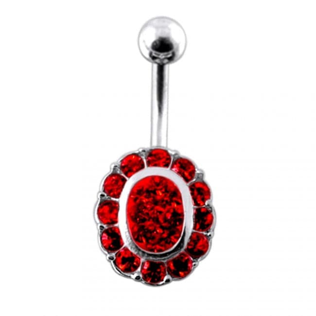 Jeweled Oval Silver Belly Ring - Monster Piercing