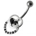 Fancy Jeweled Double Heart Silver Belly Ring - Monster Piercing