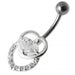 Fancy Jeweled Double Heart Silver Belly Ring - Monster Piercing