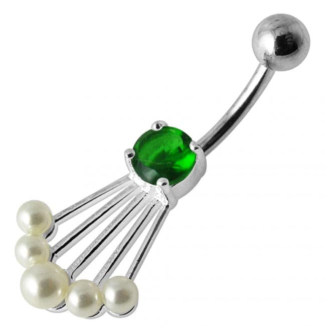 Fancy Jeweled Silver Belly Banana Bar Navel Ring - Monster Piercing