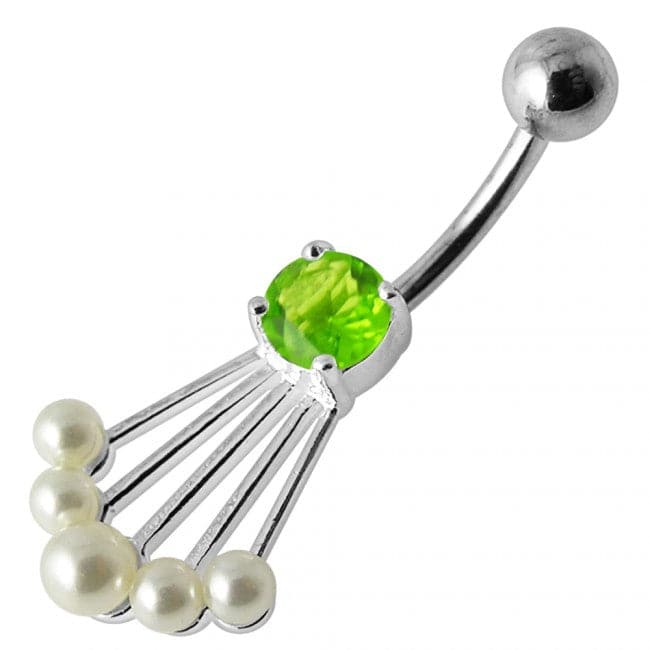 Fancy Jeweled Silver Belly Banana Bar Navel Ring - Monster Piercing