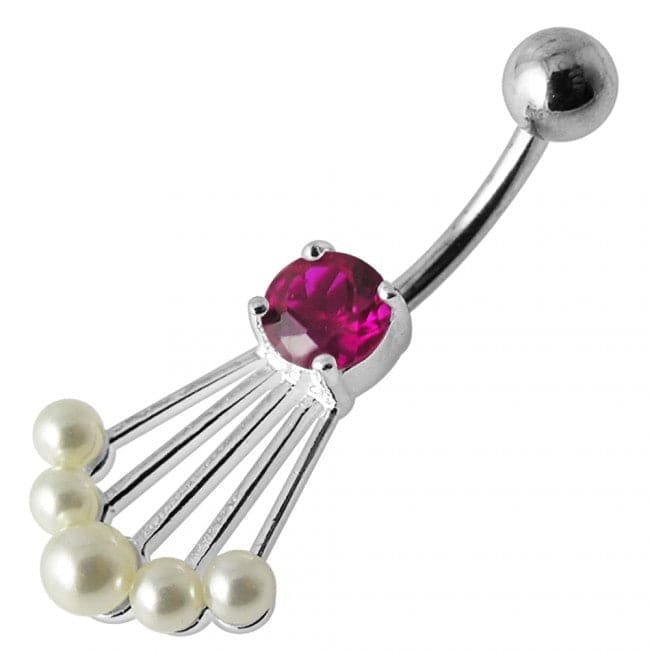 Fancy Jeweled Silver Belly Banana Bar Navel Ring - Monster Piercing