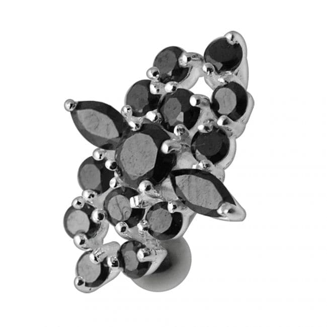 Fancy CZ Cluster Jeweled Silver Belly Banana Bar Navel Ring - Monster Piercing