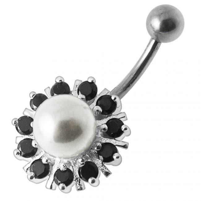 Pearl flower Silver Belly Ring - Monster Piercing