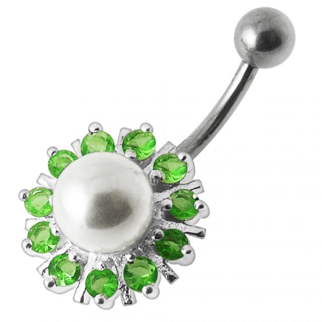 Pearl flower Silver Belly Ring - Monster Piercing